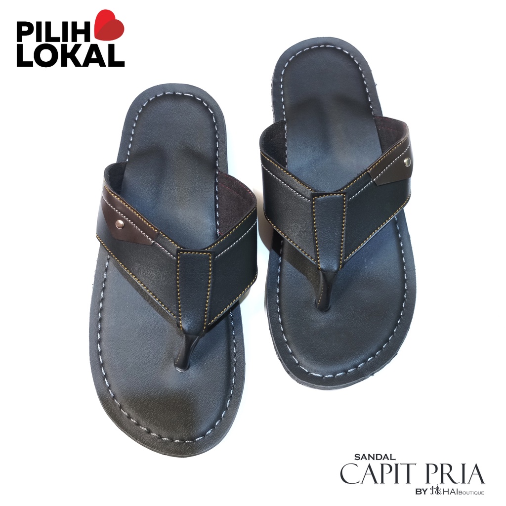 Sandal Pria Capit Kulit PU Warna Hitam - Sandal Pria Murah Bagus Keren - Sandal Pria Casual Big Size - Sandal Laki-Laki Dewasa Sehari Hari - Sandal Pria Jahit Tembus - Sendal Jepit Pria Polos Hitam - Sandal Capit Kulit Pria - Sendal Pria Dewasa Murah