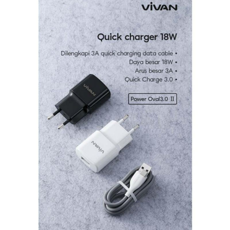 Vivan Power Oval 3.0 II USB Charger with 3A Fast Charging Type-C Cable