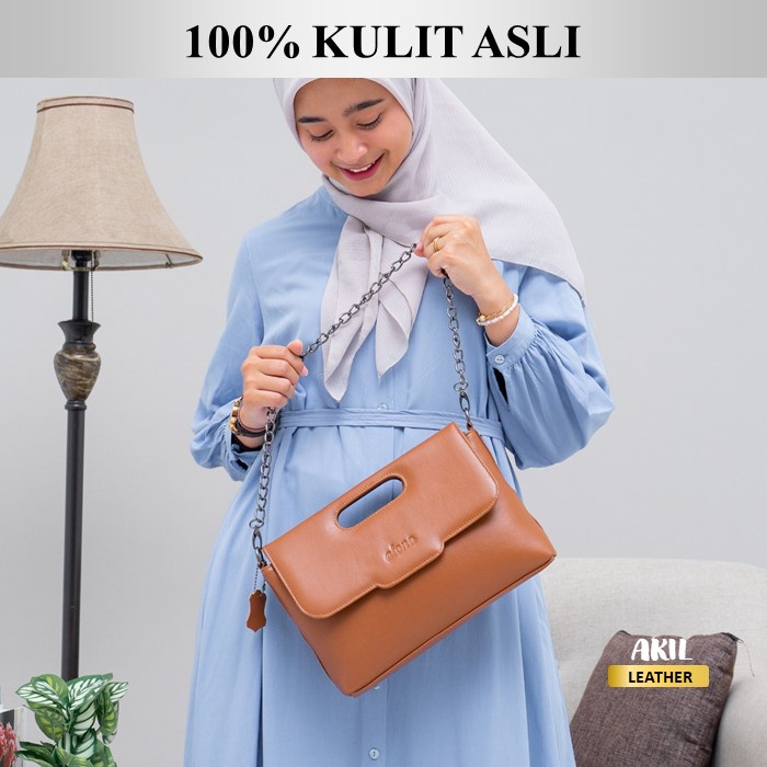 Tas Wanita Branded Model Selempang Slempang Bahu Bahan 100% Kulit Sapi Asli Original Alona Melinda Leather Sling Bag