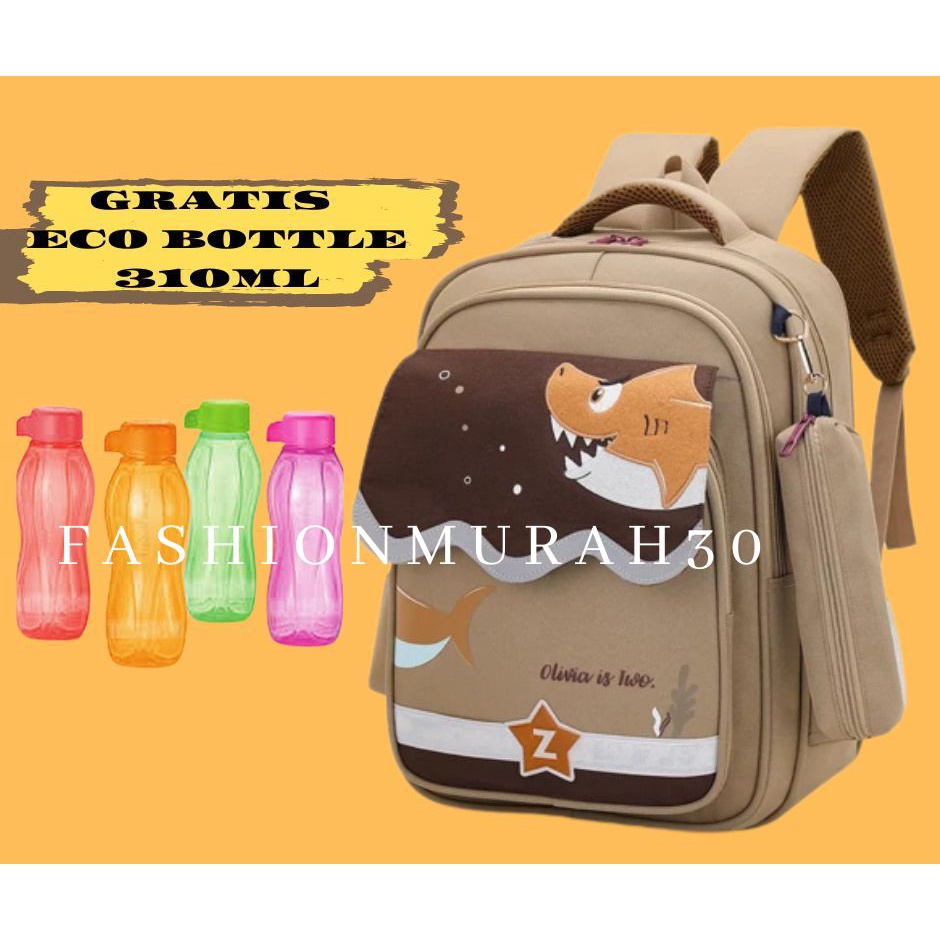 GRATIS BOTOL - Tas Anak Ransel Sekolah Laki-laki Perempuan Sd Tk Smp Motif Kartun HIU