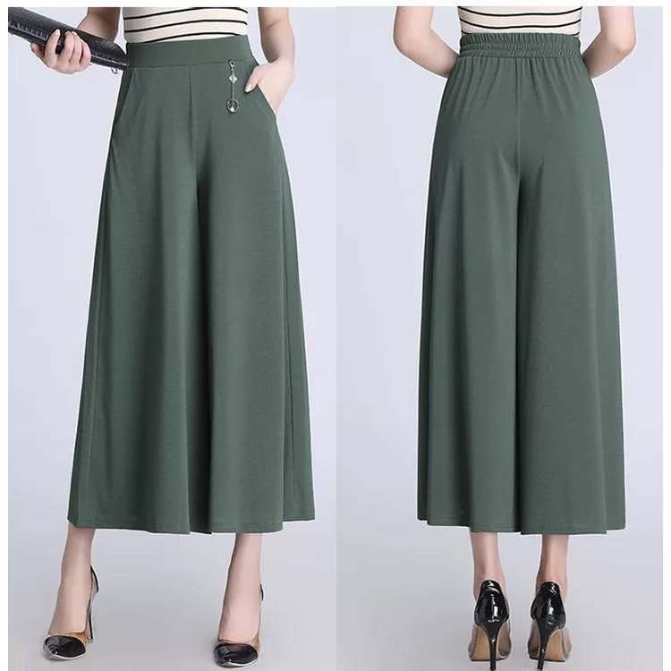 M-2XL Celana Wanita Sifon Longgar Kasual Bernapas Pinggang Tinggi  Lebar Kaki Pleated Celana Crop Pants