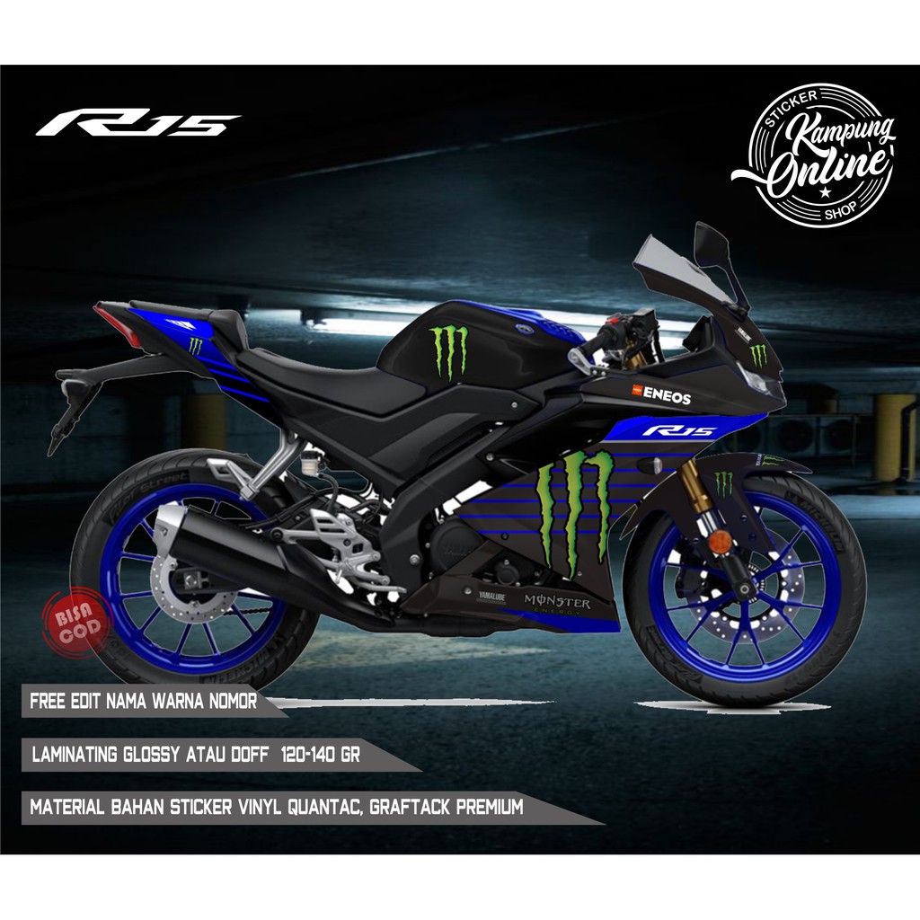 DECAL STRIPING FULLBIDY STICKER  R 15 MONSTER ENERGY STIKER VARIASI CUSTOM