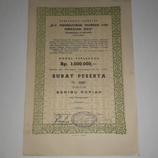 Koleksi Dokumen Lama Kuno Jadul Langka Surat Obligasi Saham Tahun 1952