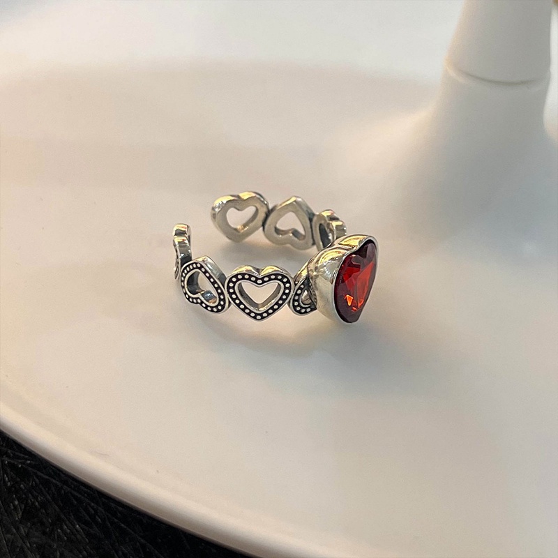 Cincin Silver Thai Retro Desain Bunga Mawar Merpati Hias Zircon Merah Darah Untuk Wanita