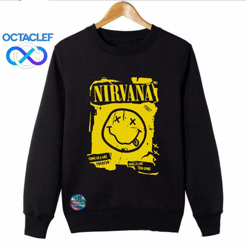 OCTACLEF Crewneck Sweatshirt Sweater Jaket Printing DTG Music Band Nirvana Unisex Pria Wanita