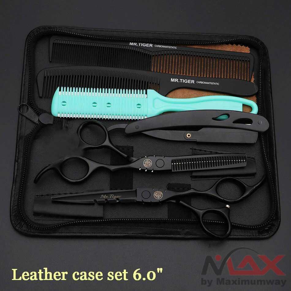 MrTiger Gunting Rambut Barber PRO Lengkap 6 inch Sisir Pisau Cukur Gunting Sasak Organizer Kulit Barbershop Salon  Japan 6.0 5.5 Black Scissors Hair Professional Barber Scissors Hair Cutting Scissors Hairdressing Shears Hair