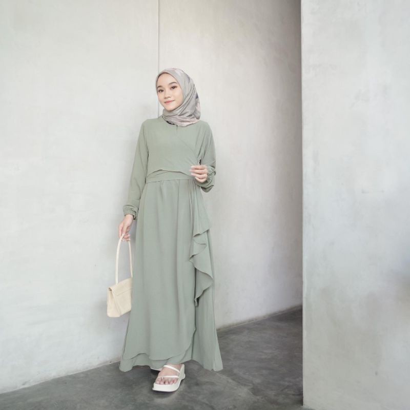 NABILLA MAXI DRESS CRINCLE AIRFLOW ,DRES PESTA KONDANGAN TERBARU, Gamis remaja kekinian