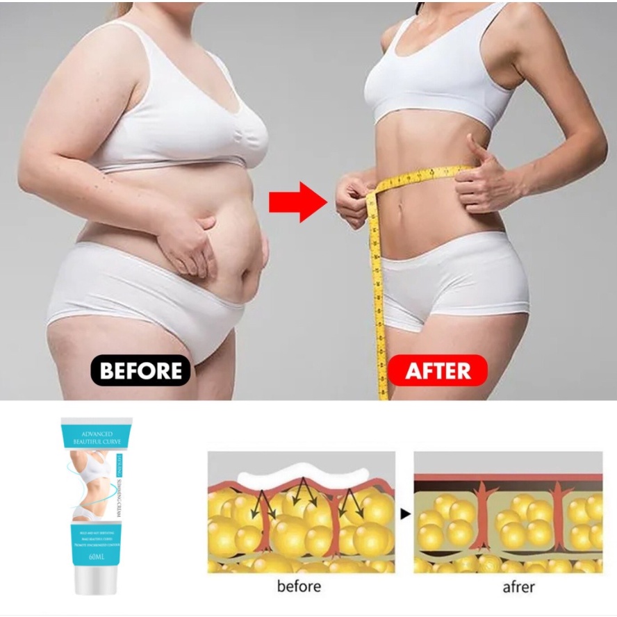 Krim pelangsing Slimming cream Badan slimming cream Membakar lemak 60ML krim pelangsing pelembab Lembut dan melembapkan Pelangsing perut paha tipis lengan tipis pinggul kurus krim pelangsing tubuh