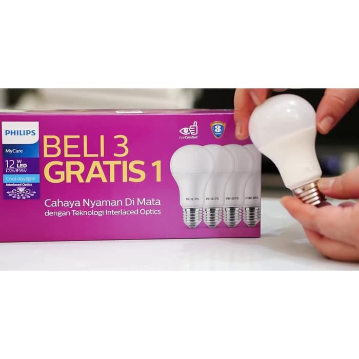 PHILIPS LAMPU LED MYCARE 12W PAKET Philip Pack LED BULB 12 WATT ISI 4 PUTIH