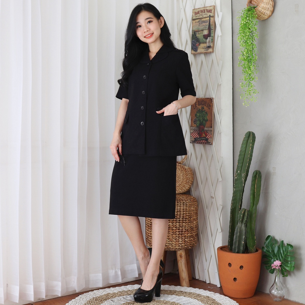 BLAZER WANITA LYNELLE / Seragam PNS / Blazer PNS / Baju PDH PNS Wanita / Baju Dinas Pemda Wanita / Baju Khaki PNS Wanita / Seragam ASN Wanita / Baju Guru Wanita - 7010 HITAM ROKPENDEK