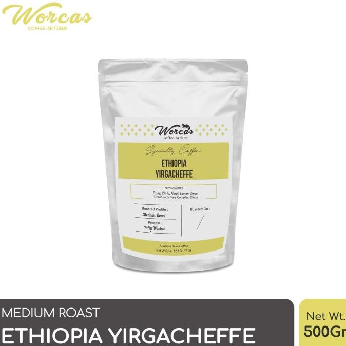 

WORCAS Arabica Ethiopia Yirgacheffe 500 Gram - Medium Roasted Coffee -Diskon Besar