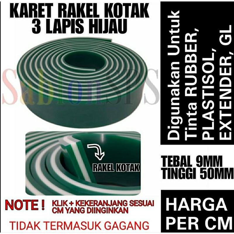 Karet Rakel Sablon Papak 3 Lapis 9x50 kekerasan 70/90/70 HARGA PER CM