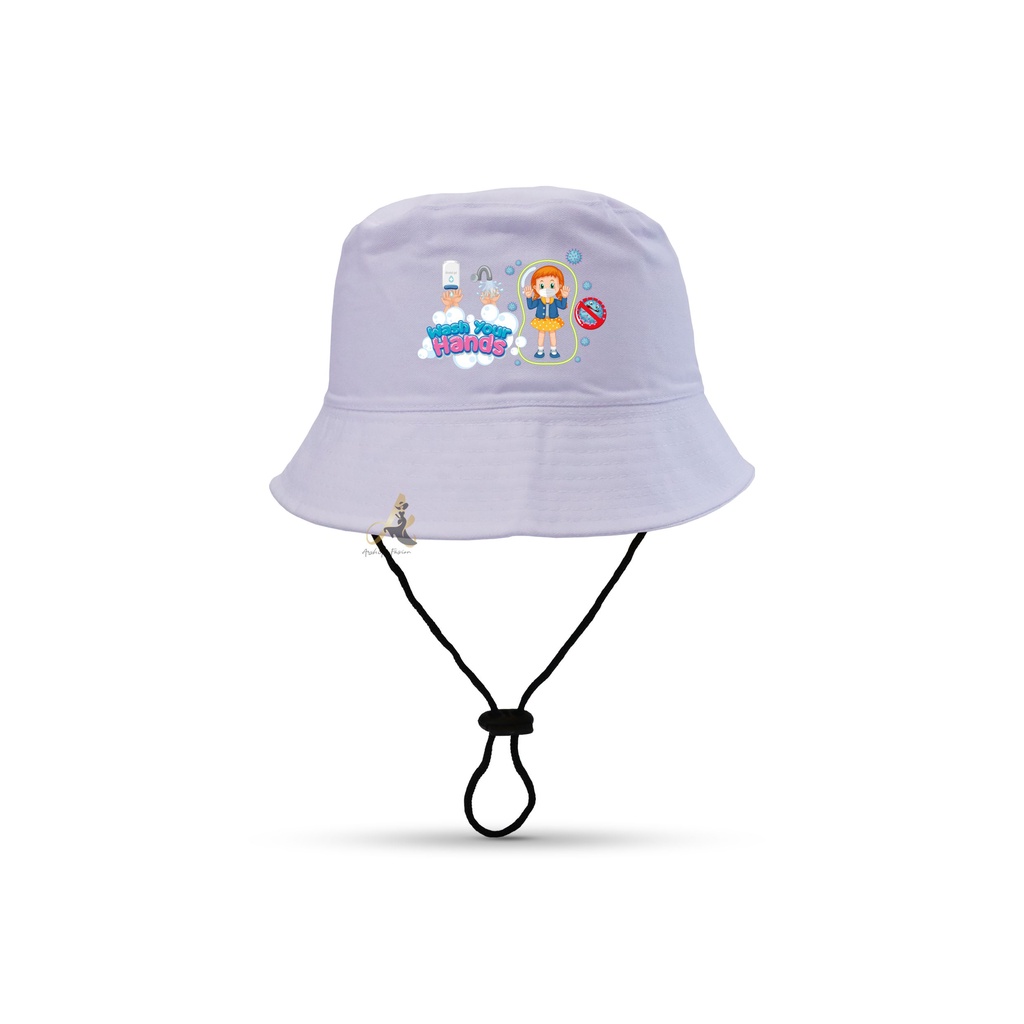 Topi Bucket anak gambar sablon Cuci Tangan/bucket anak cuci tangan