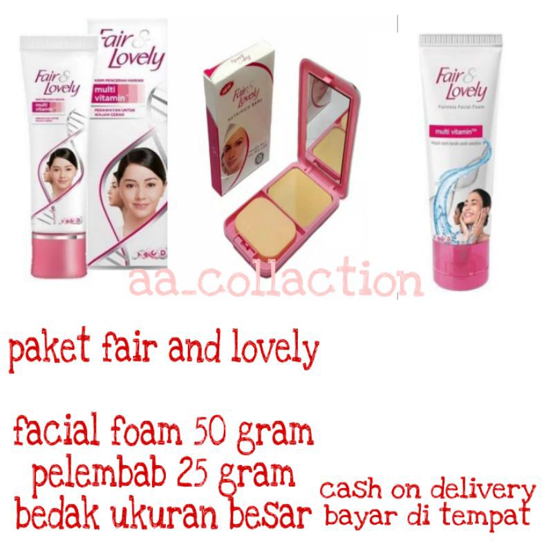 PAKET pelembab fair and lovely 25g plus bedak ukuran besar facial foam 50 gram