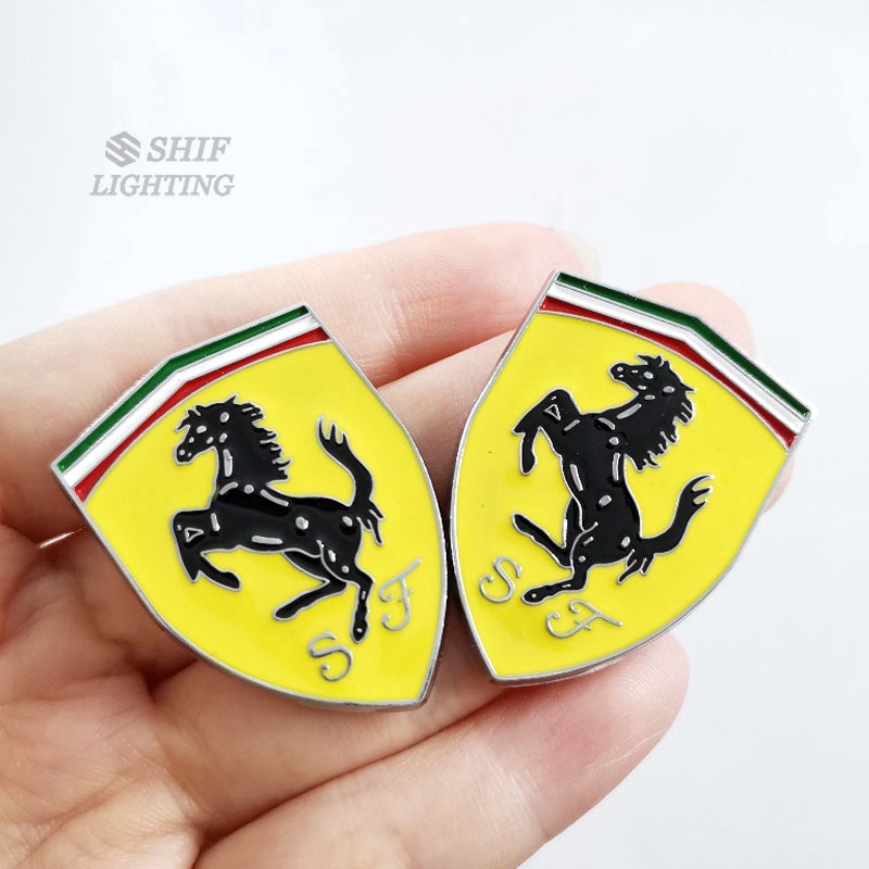 2pcs Stiker Emblem Logo Sf Horse Warna Kuning Bahan Metal Untuk Ferrari