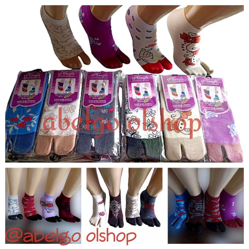 kaos kaki jempol pendek polos/motif lembut nyaman di pakai bahan nylon spandex