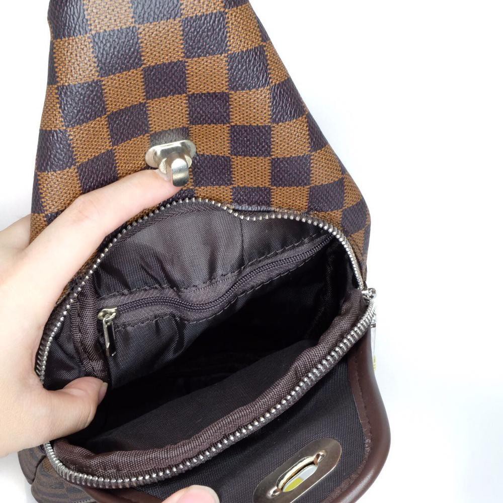 Diskon Tas Selempang Kulit Pria Cowo Import Branded Lv 18 Brown Promo