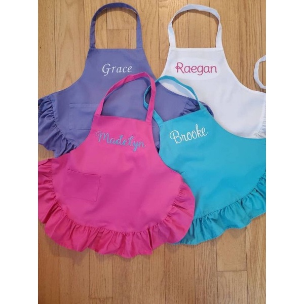 Celemek Apron Anak dan Dewasa Renda Cuztom Free Bordir Nama / gambar