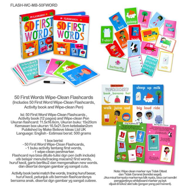 50 First Words Wipe Clean Flashcards Shopee Indonesia