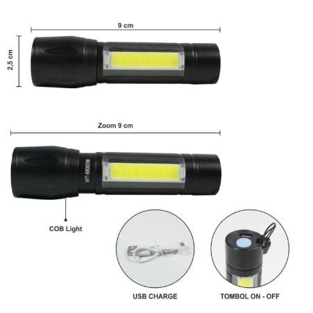 Senter Mini COB Led Swat Police Light Recharge / Senter Swat / Senter Recharge XO