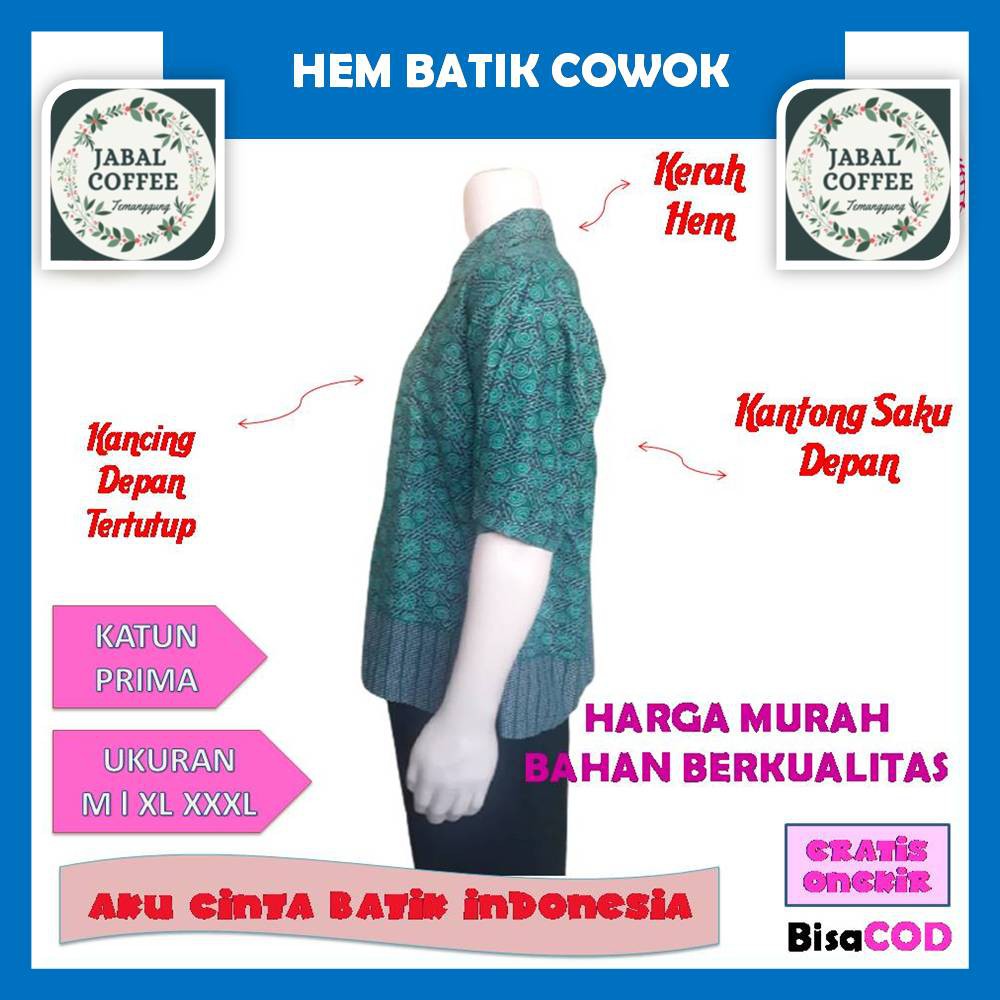 Atasan Pendek Panjang Hem Kemeja Batik Prima / Baju Atasan Batik Pria Dewasa M L XL XXL J22