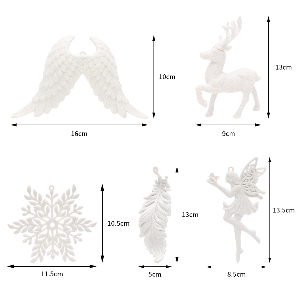 Set Liontin Desain Snowflake Rusa Malaikat Sayap Warna Putih Untuk Dekorasi Pohon Natal