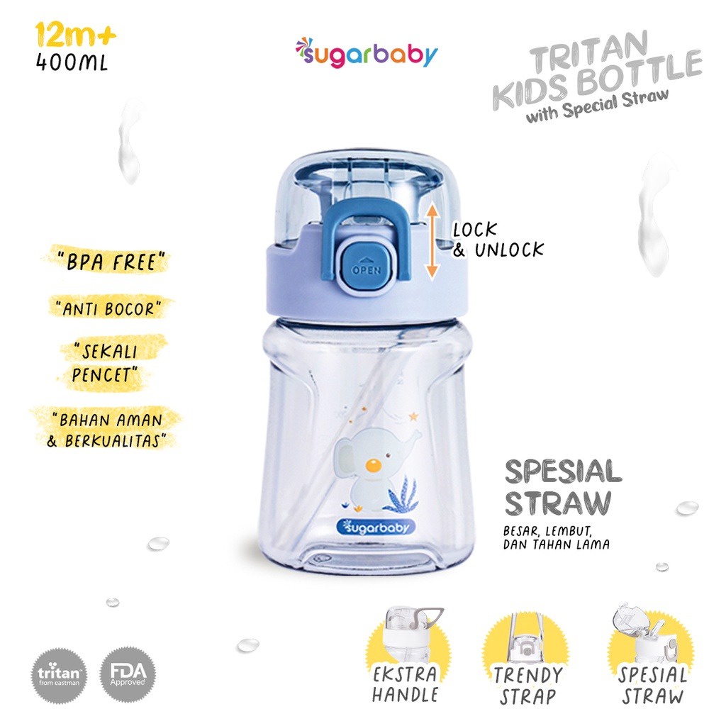 Sugarbaby Tritan Kid Bottle with Special Straw 400ml sugar baby botol minum anak balita tk botol minum ke sekolah bekal drink bottle