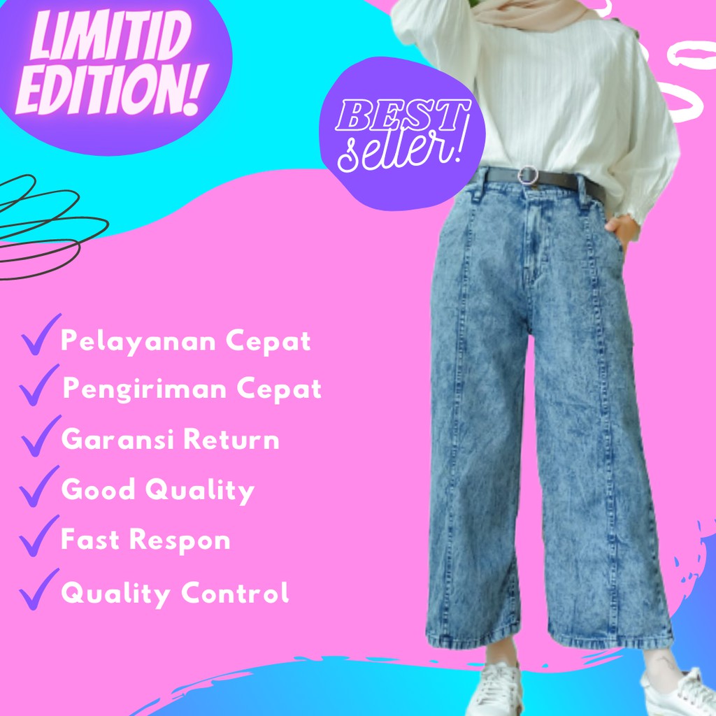 Celana Kulot Jeans High Waist Wanita Levis Cewek Cullote Highwaist Wanita Kekinian Premium Terbaru