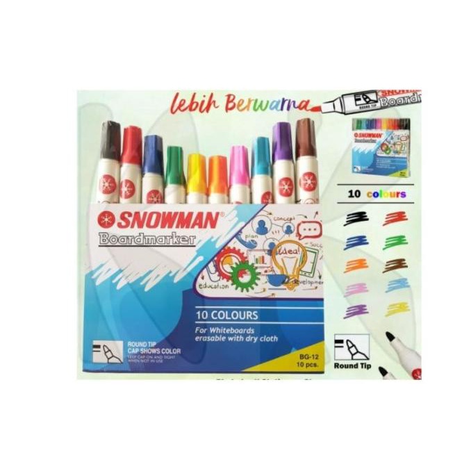 

Office & Stationery | Alat Tulis | Spidol Whiteboard Snowman 10 Warna Bg-12 | Best Seller