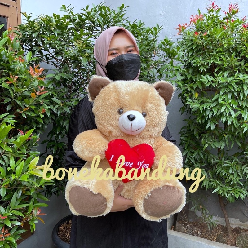 Boneka Beruang Teddy Bear Love Topi Size 50 Cm Label SNI