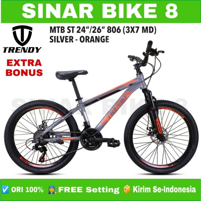 Sepeda Gunung Ukuran 24 &amp; 26 Inch MTB TRENDY 806 Discbrake 21 Speed