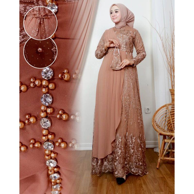 Permata Olshop / Kebaya Gamis Maudi NK / Gamis Brokat Pesta / Kebaya Modern / Dress Brukat / Kebaya Pesta Kondangan