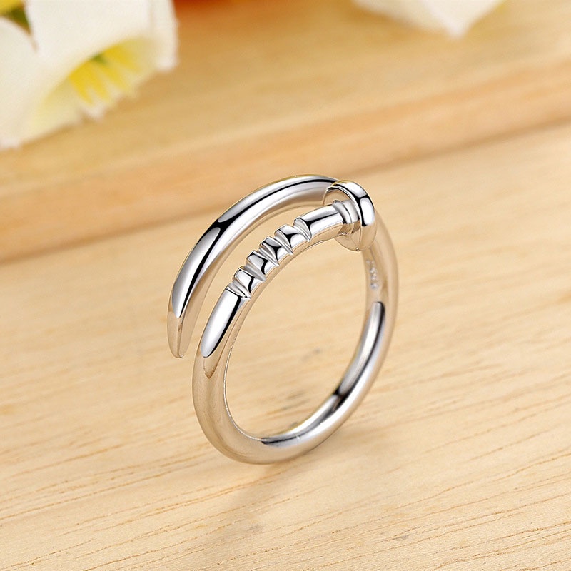 Simple Open Nail Ring Fashion Finger Ring Gold Silver Color Adjustable Couple Screw Jewelry Personality Sweet Heart Jewelry