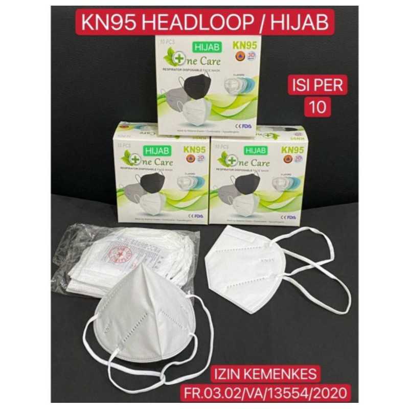 Masker Medis KN95 Hijab 5Ply Headloop - Masker KN95 Medical Grade Korea Surgical Mask Earloop