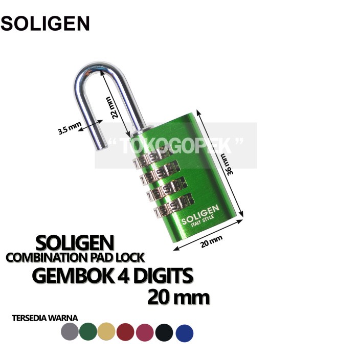 SOLIGEN GEMBOK ANGKA 4 DIGIT 20MM - GEMBOK NOMOR 4 DIGIT