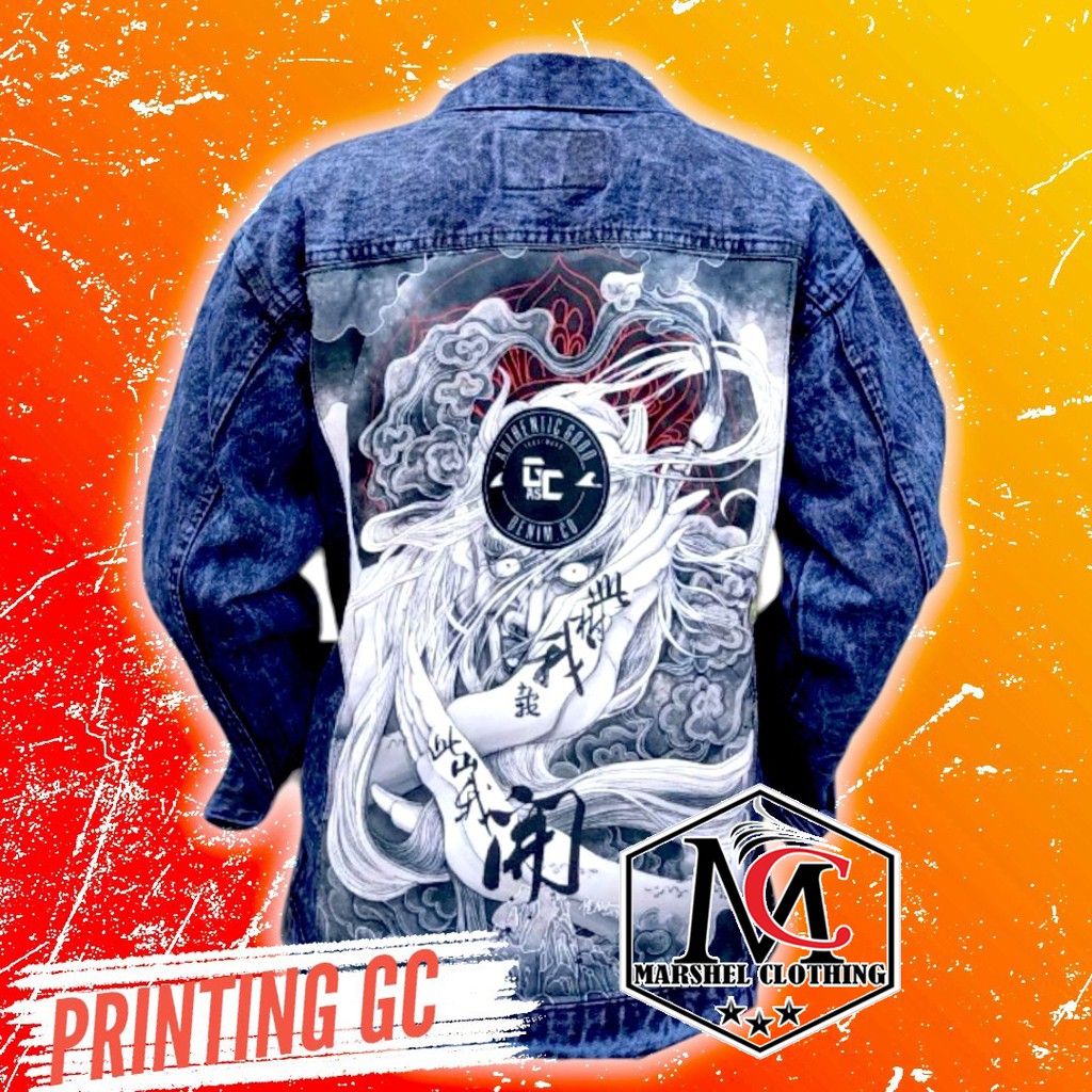 RCL - JAKET JEANS GAMBAR DENIM PRIA PRINTING GAMBAR BELAKANG BLUE MAROON NAVY HITAM