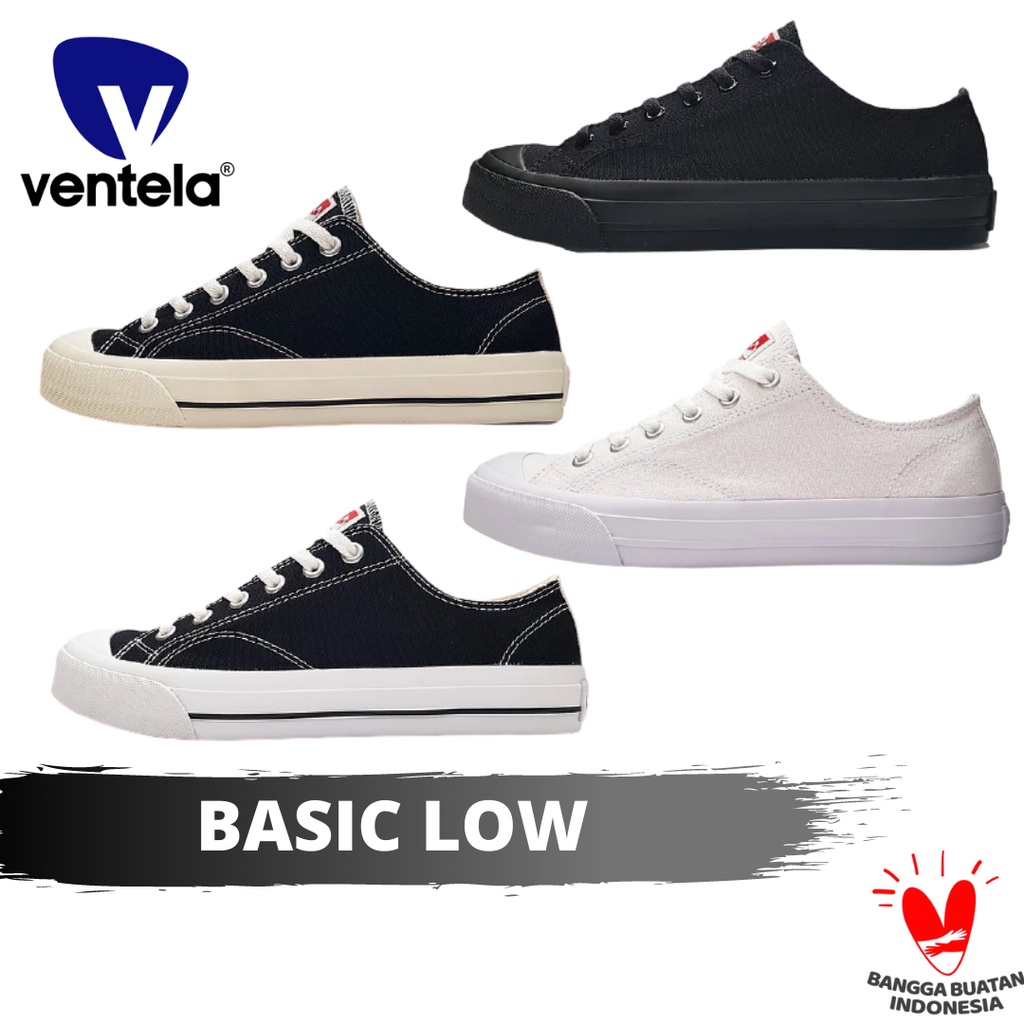 Sepatu Ventela Basic Low Black Natural White Full All Black Original | Sneakers Casual Pria Wanita V