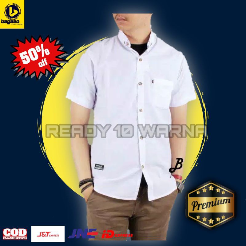 Kemeja Putih Pria Lengan Pendek Hem Polos Cowok Baju Kerja Warna kalem 21