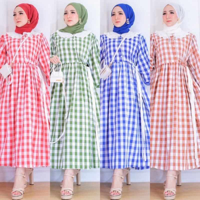 BEST SELLER DRESS GINGHAM/GINGHAM MIDI DRESS/GINGHAM TUNIK BY NAGISSHOP  REALPICT