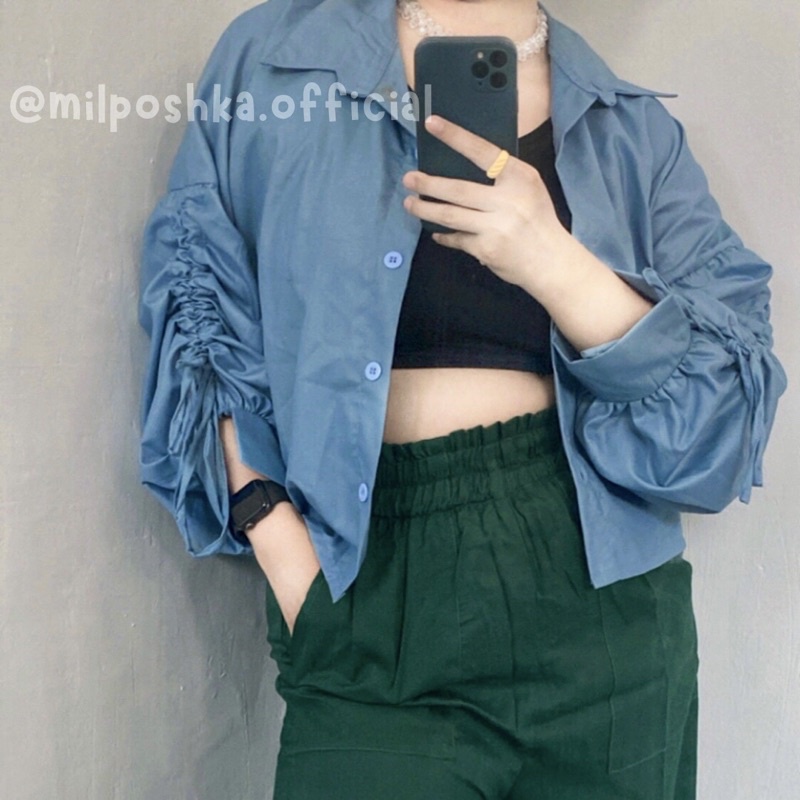 [BISA COD] Ready Kemeja serut / Ruched Shirt by Milposhka / Lora Blouse || Semi Crop