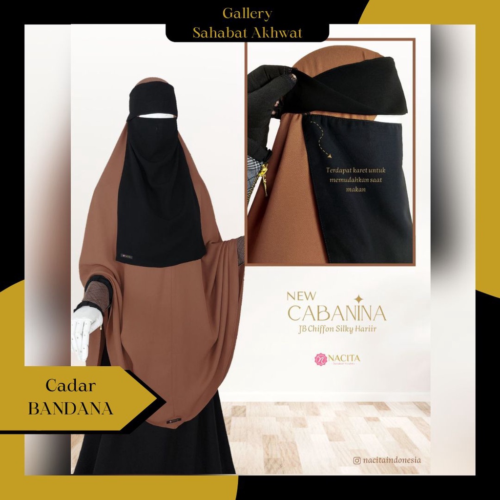 CABANINA CADAR BANDANA PONI HITAM PEKAT JETBLACK CHIFFON SILKY by NACITA klambieakhwat BISA COD