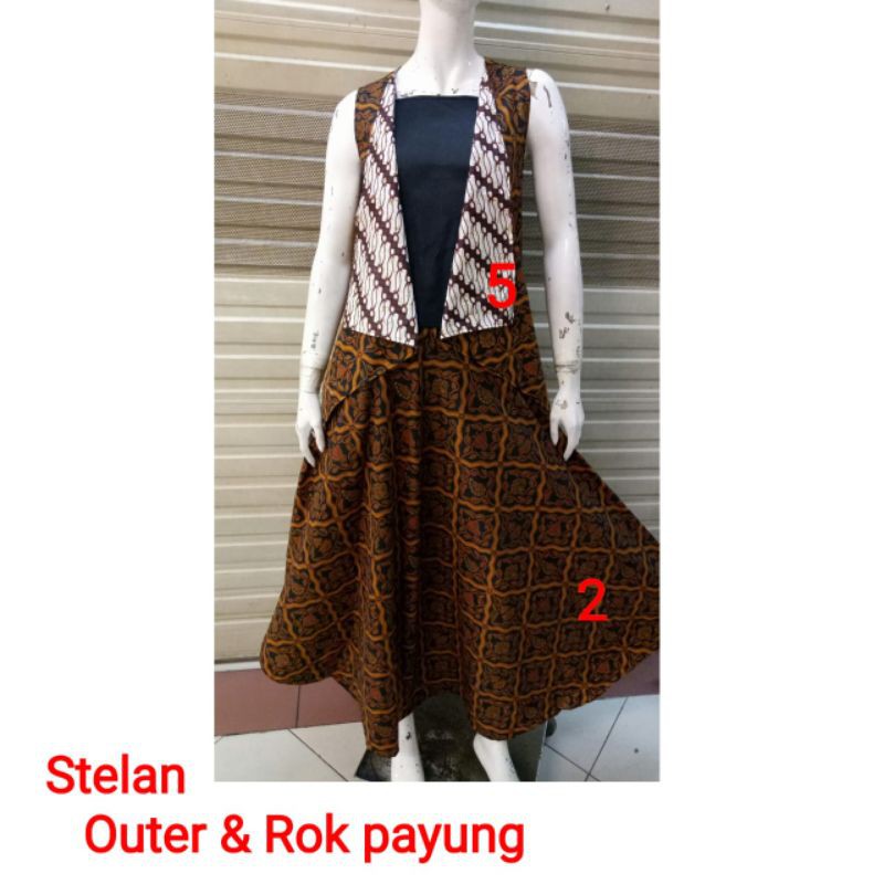 Setelan Outer Batik Bolak Balik + Rok Batik Payung