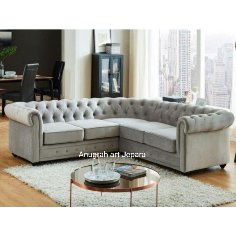 sofa chesterfield tipe L sudut sofa mewah chesterfield