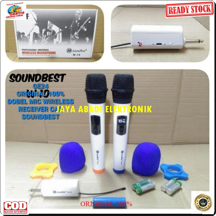 G24 ORIGINAL MIC DOUBLE SOUNDBEST WIRELESS CAS CASAN MIKROPHONE WIRELESS PRO AUDIO SOUND SISTEM VOKAL KARAOKE PROFESIONAL PANGGUNG BISA DIPAKE KESEGALA JENIS AUDIO DAN BONUS BUSA MIC KARET MIK DAN BATERAI