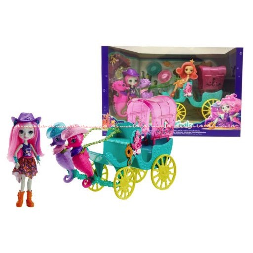 Enchantimals Seahorse Carriage Reina De Las Olas Mainan Boneka Karakter Enchantimal Set