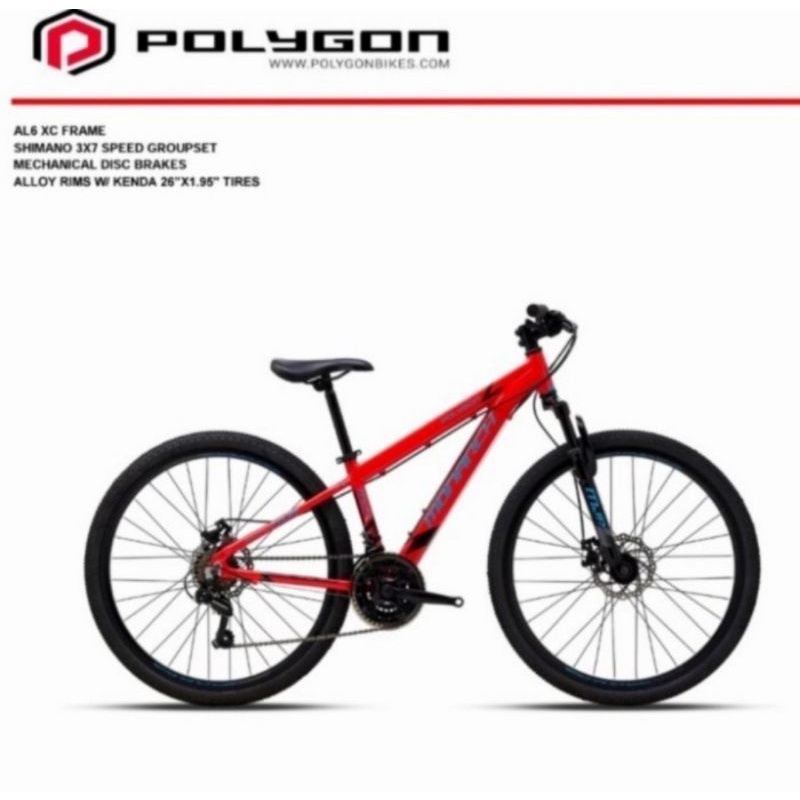 Sepeda MTB Polygon monarch MJR 26" red 2022 sepeda monarch MYT sepeda gunung 3×7 speed 26inchi