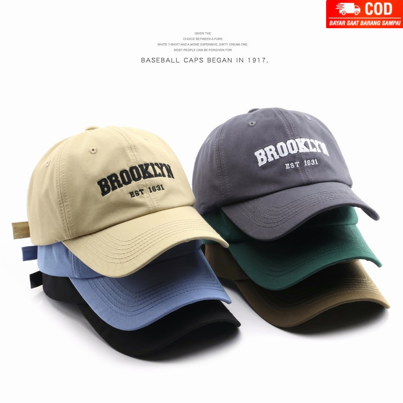 NEXTSTOP-179 Unisex Topi Baseball Pria Wanita Cap Hat Soft Material Bordir Brooklyn Model Licin