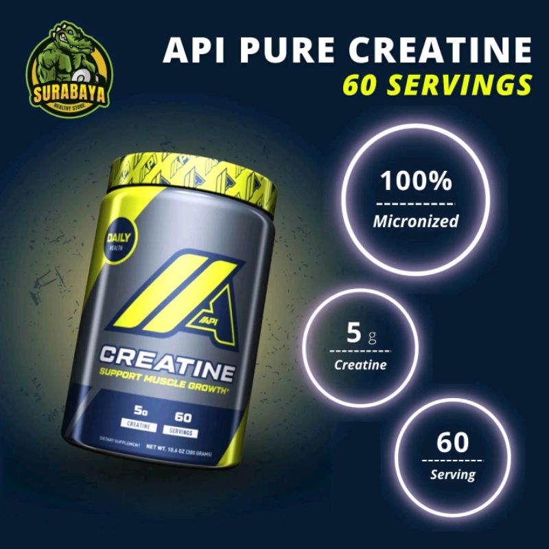 API Creatine Monohydrate 300 Gram 60 Serving Suplemen Fitness Bulking Penambah BB Berat Badan dan Massa Otot