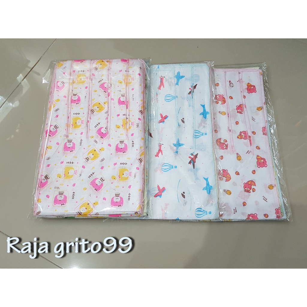 Gurita Bayi Putih PRINT bhn KATUN Tebal isi 1 Lusin / Gurita Baby Premium, Grita mori Sablon Halus / Grito ikat Gambar / Gurita Tali, Bahan katun - Grosir 12 pcs