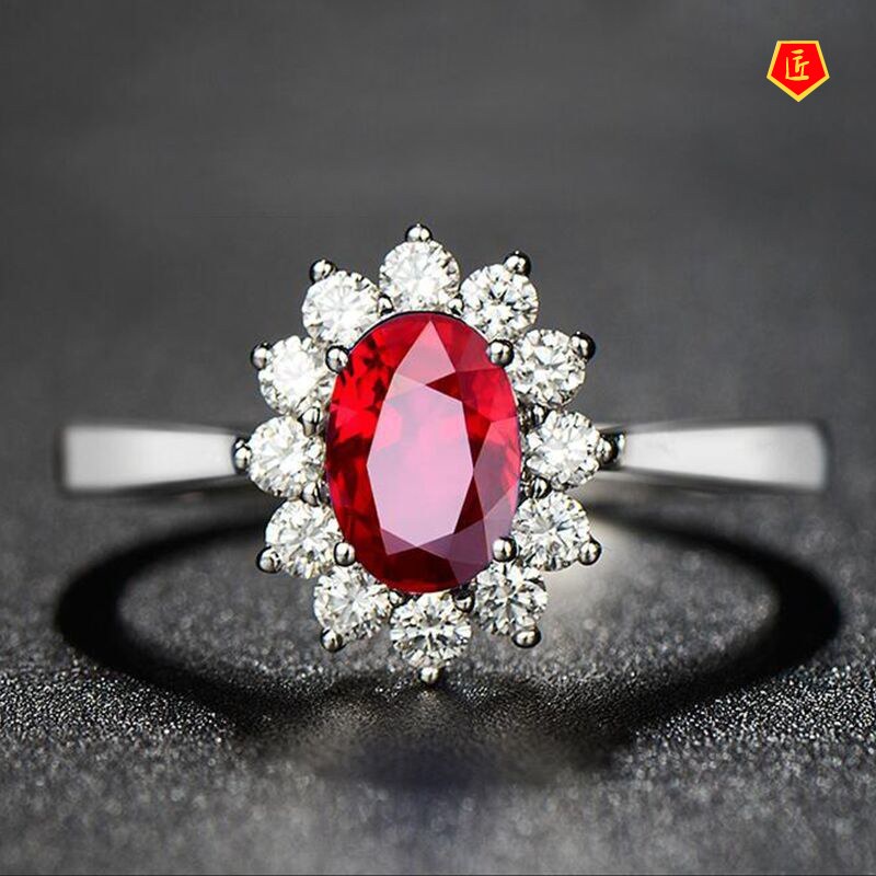 [Ready Stock]Vintage Ruby Micro Inlaid with Diamond Open Ring